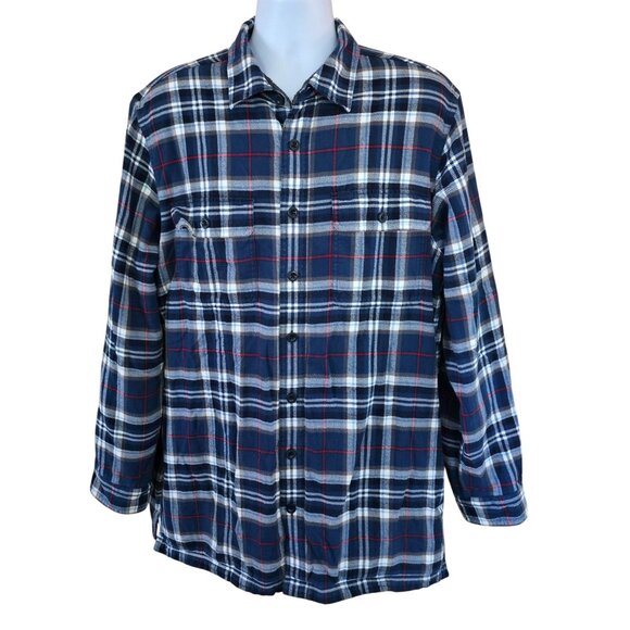 L.L. Bean Mens Traditional Fit Plaid Shirt jacket sz LT Cotton Shell fleece line - Picture 1 of 7